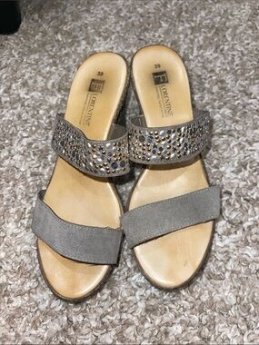 Florentine Made in Italy Gray Suede Two-Strap Mules with Embellished Upper